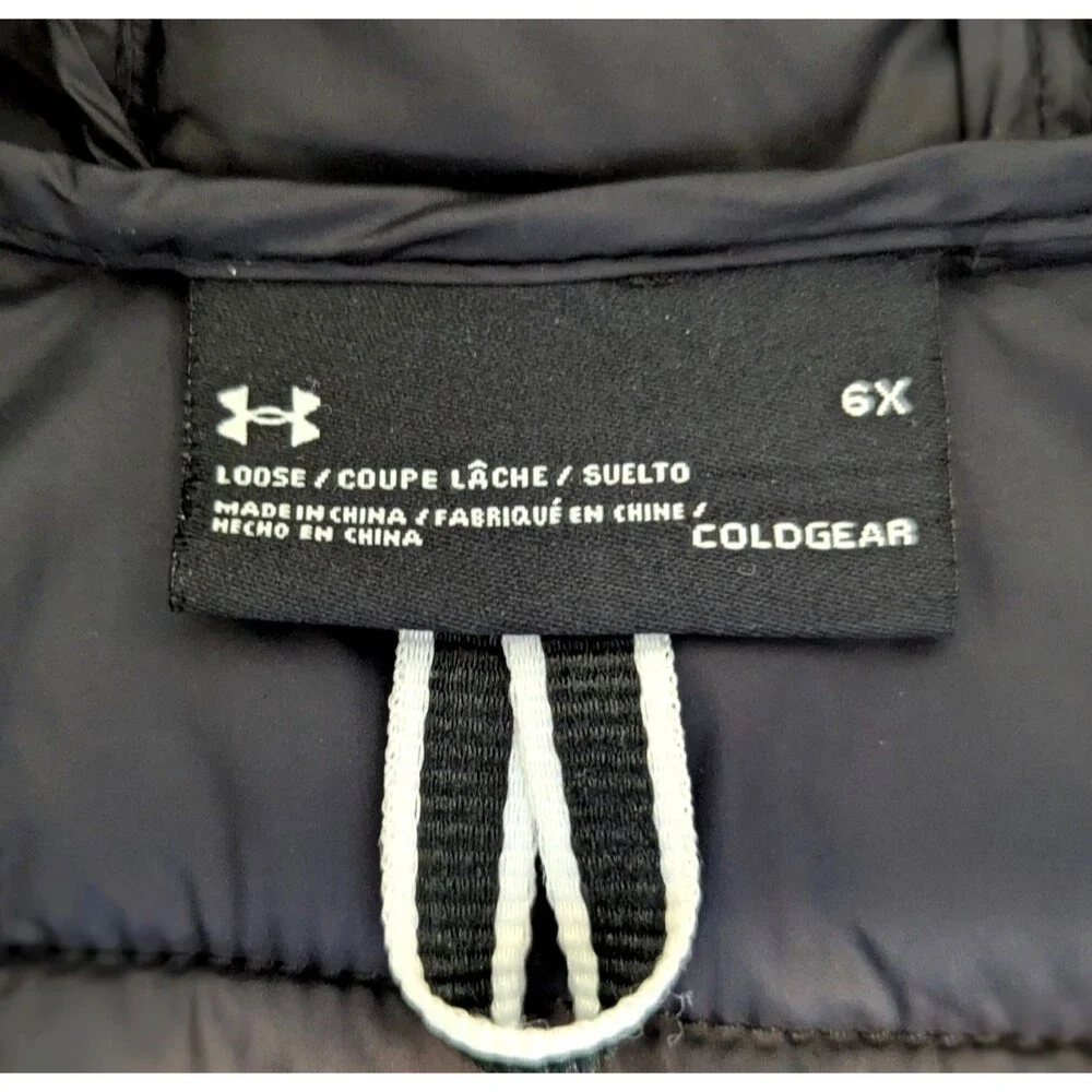 Under Armour Girls 6X Cold Gear Puffer Jacket Hooded Neon Pink Black Abstract